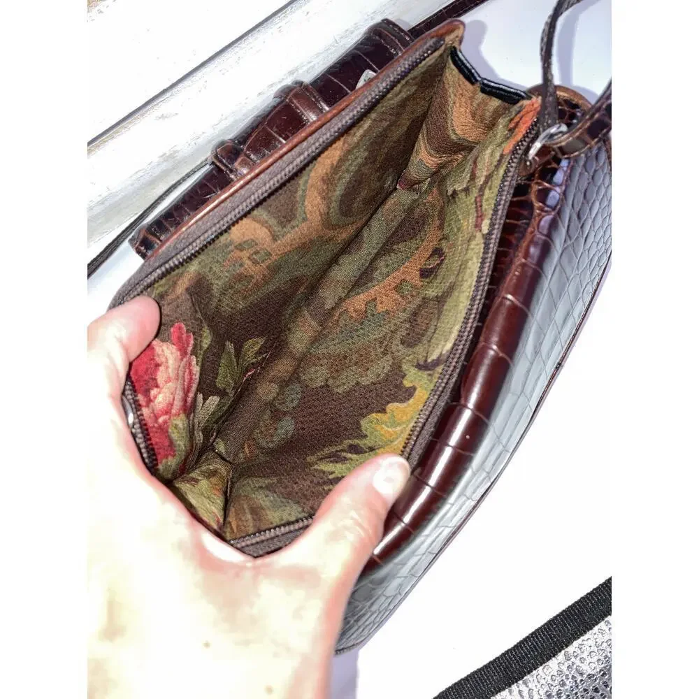BRIGHTON SMALL BROWN ANIMAL PRINT CROSSBODY BAG WITH POCKETS